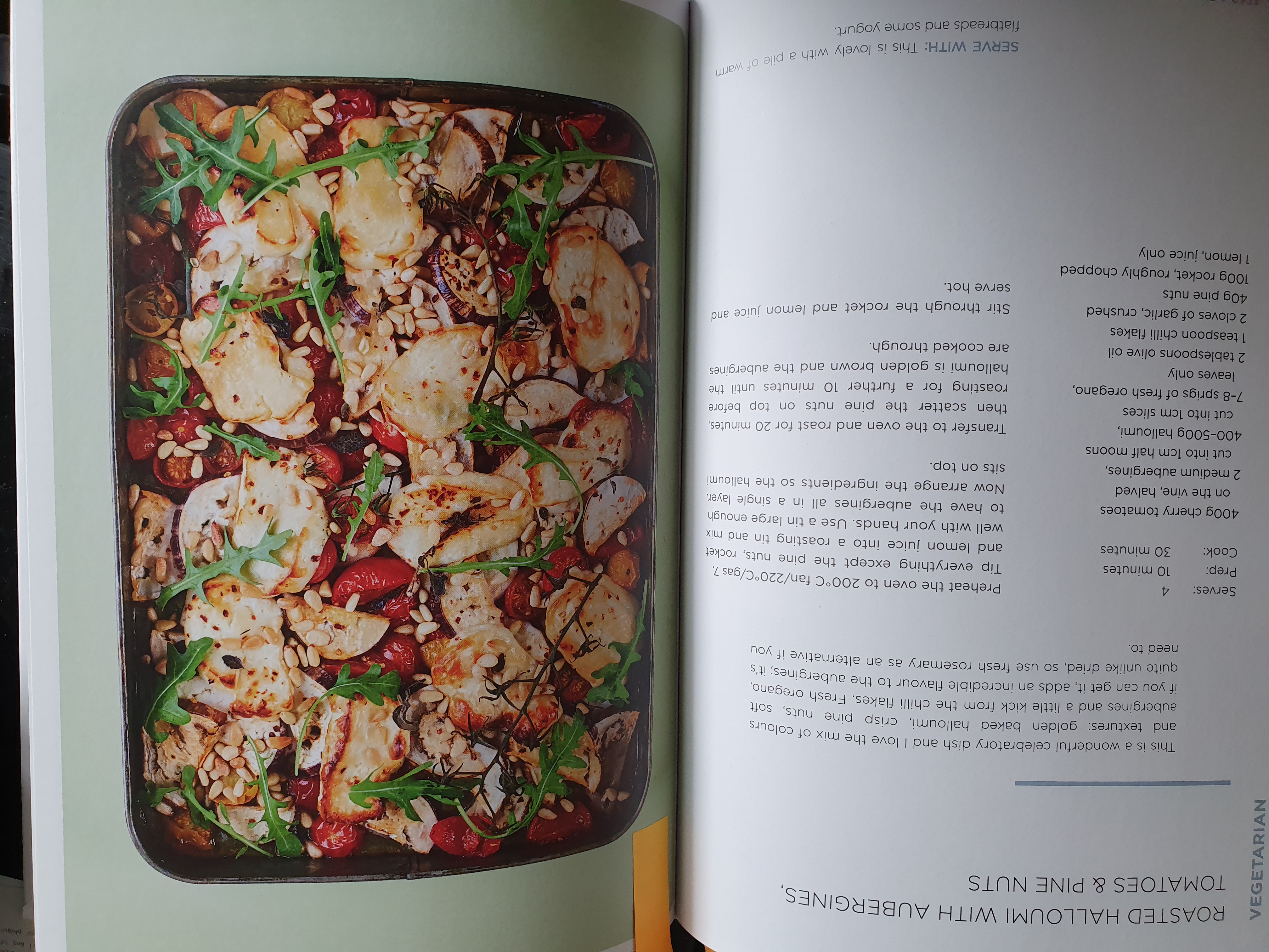 Roasted Halloumi with Aubergines, Tomatoes and Pine Nuts